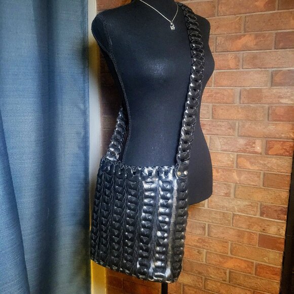Handbags - Like New! Unique Woven Black Faux Leather Crossbody Bag